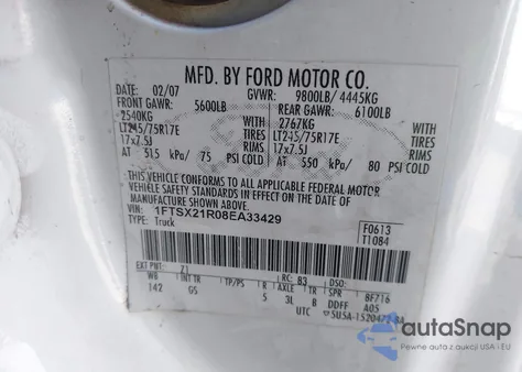 2008 Ford F-250 Fx4/Lariat/Xl/Xlt from USA, damaged, VIN 1FTSX21R08EA33429